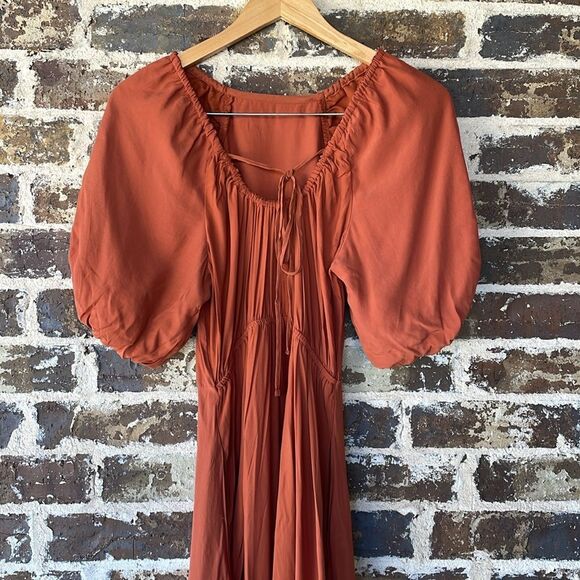 A New Day Puff Sleeve Rust Orange Midi Dress XS - Picture 7 of 9